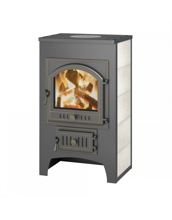 Печь-Камин ВЕЗУВИЙ ПК-01 (205) с плитой беж. 12 кВт (200 м3) Ø 150 мм